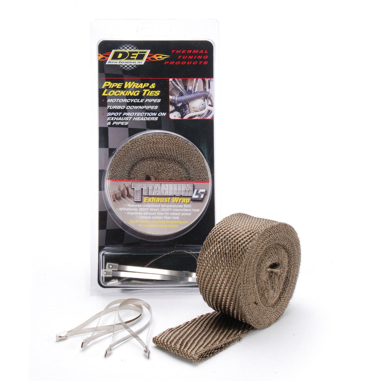 DEI 010123 Exhaust Wrap Kit Pipe Wrap & Locking Tie Titanium Photo-0