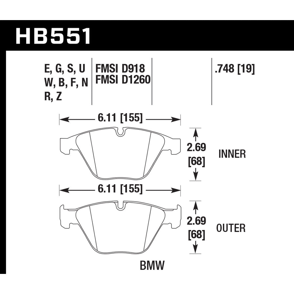 HAWK HB551F.748 Front brake pads BMW M3 2008-2013/Z4 sDrive35is 2012-2016 Photo-2