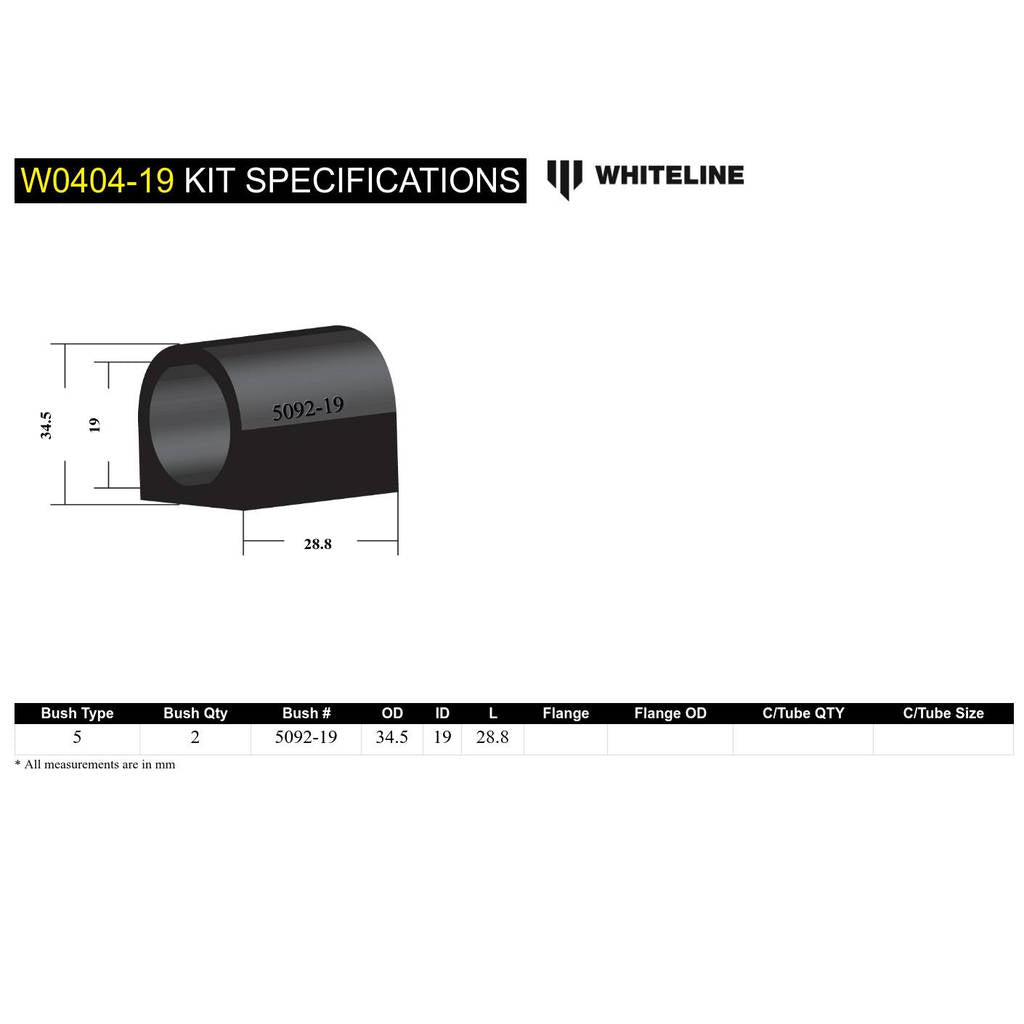 WHITELINE W0404-19 Sway Bar Bushing Kit Photo-3