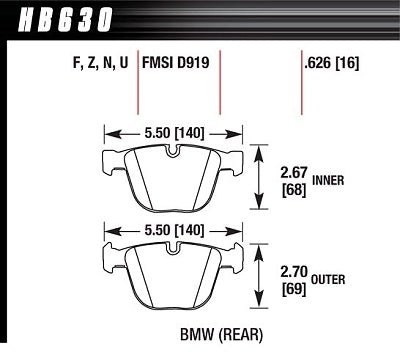 HAWK HB630F.626 Rear brake pads BMW X5M/X6M/550i GT xDrive Photo-1 
