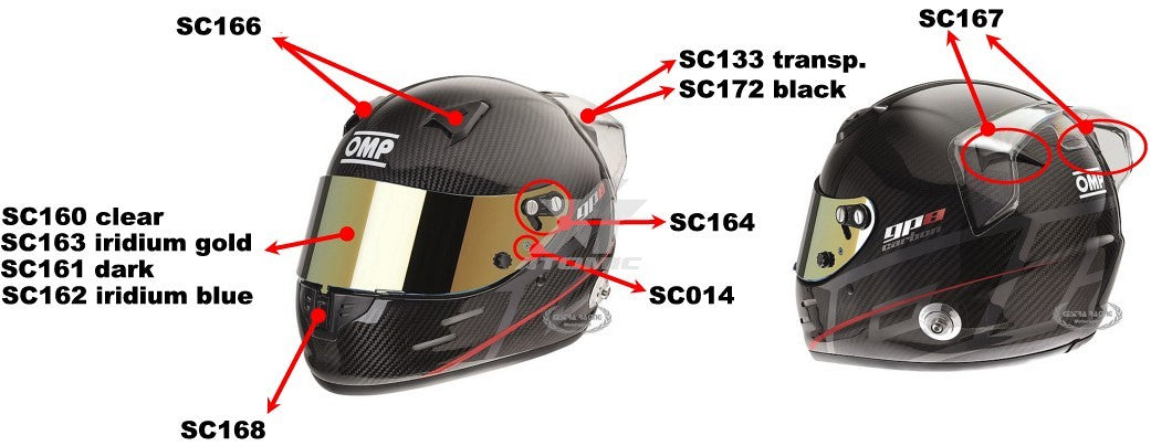 OMP SC0-0167 Spare Couple of Rear Air Vents for GP8 Evo / GP8 K Helmets Photo-0
