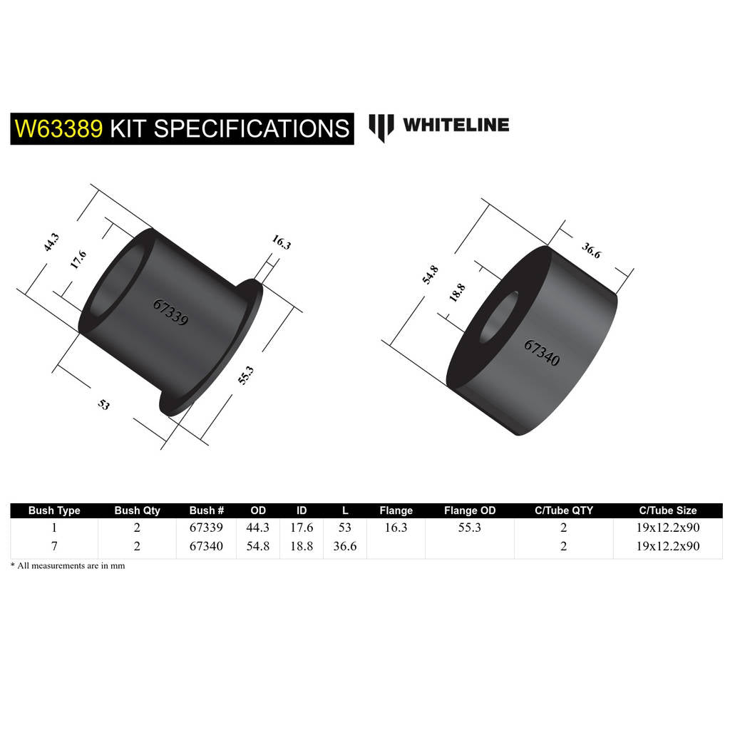 WHITELINE W63389 Rear Beam Axle - Bushing Kit for VW Golf Mk2/Jetta Mk2 A2 Photo-4