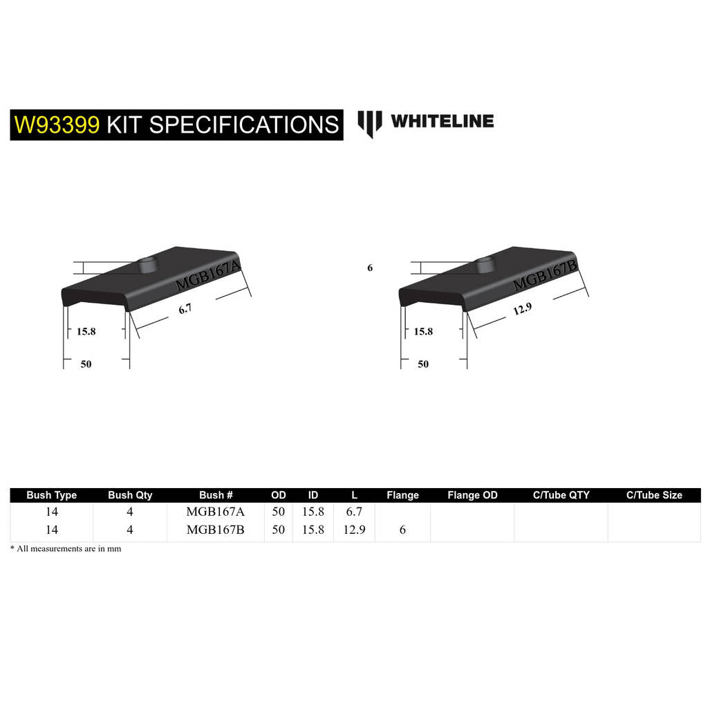 WHITELINE W93399 Front Crossmember - Bushing Kit for MG MGB Photo-3