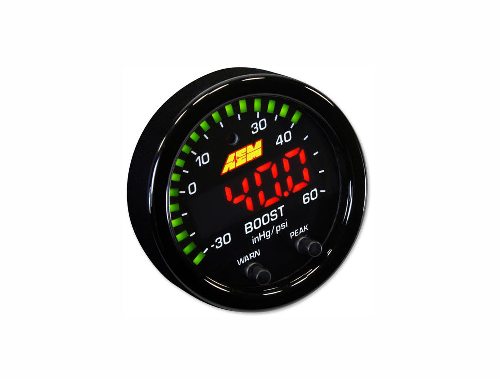 AEM 30-0308 X-Series -30~60psi / -1~4bar Boost Pressure Gauge, Black Bezel & Black Faceplate Photo-0