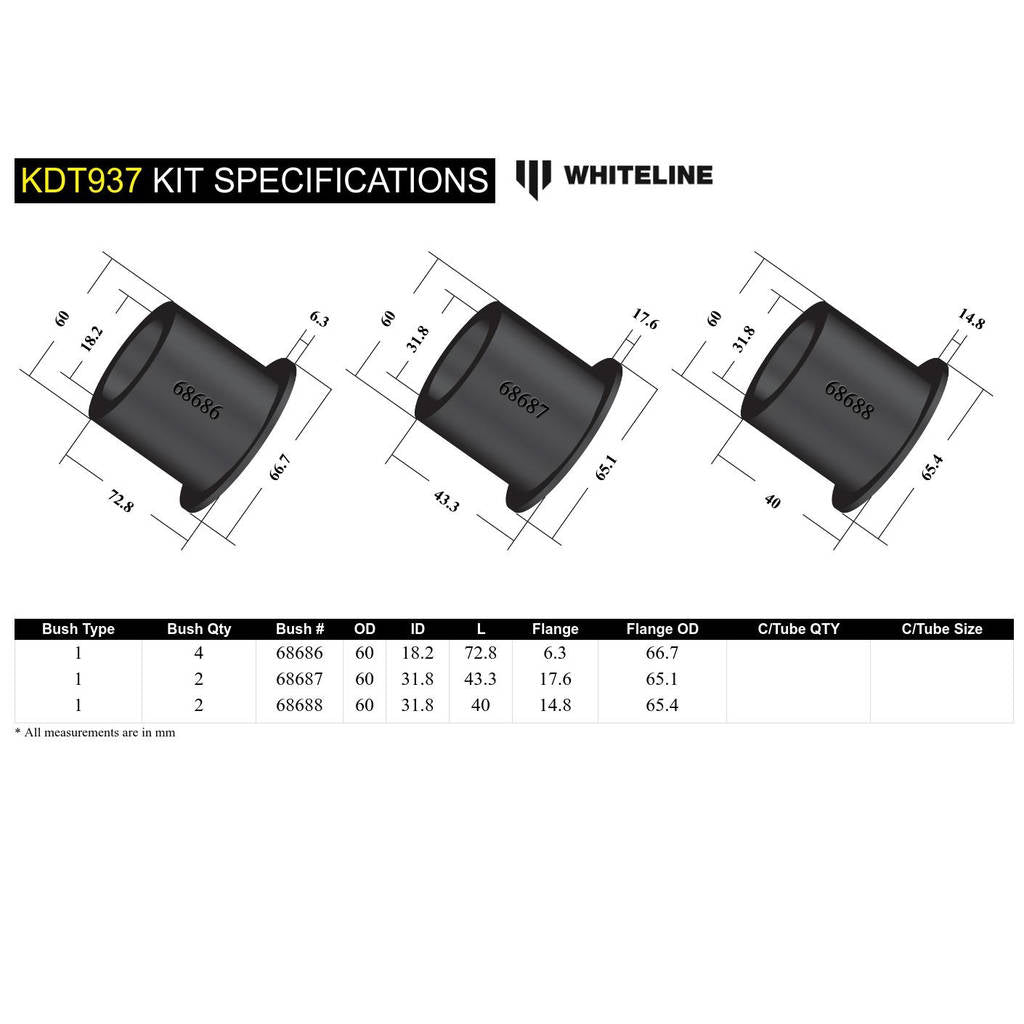 WHITELINE KDT937 Positive Traction Kit - Subframe Mount Bushing - Subaru Photo-4