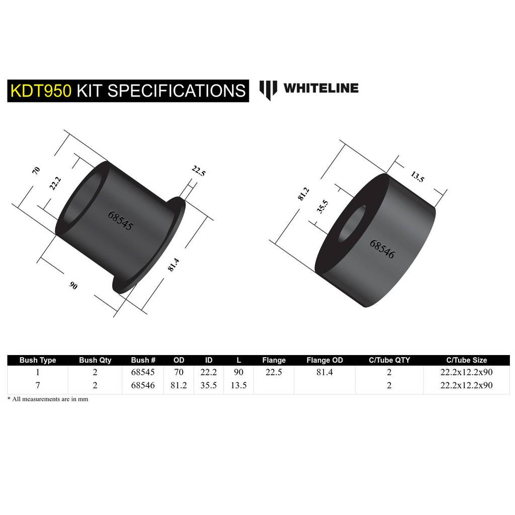 WHITELINE KDT950 Rear Beam Axle - Bushing Kit for Holden Astra AH Photo-4