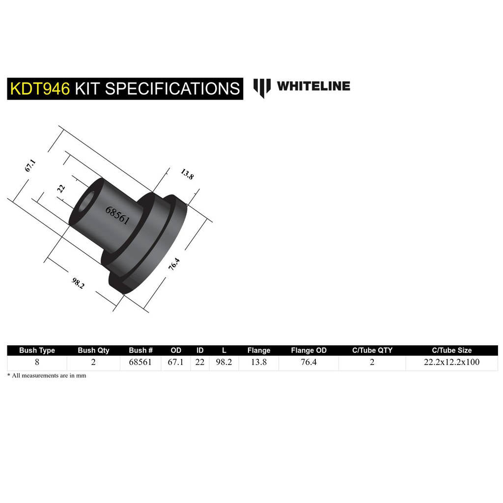 WHITELINE KDT946 Rear Beam Axle - Bushing Kit for Abarth, Chevrolet, Citroen, Fiat, Opel/Peugeot Photo-4