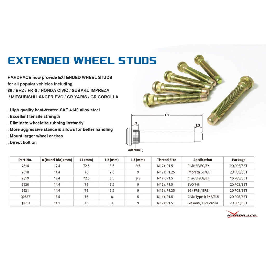 HARDRACE 7619 WHEEL EXTEND STUDS HONDA CIVIC 88-00 Photo-1