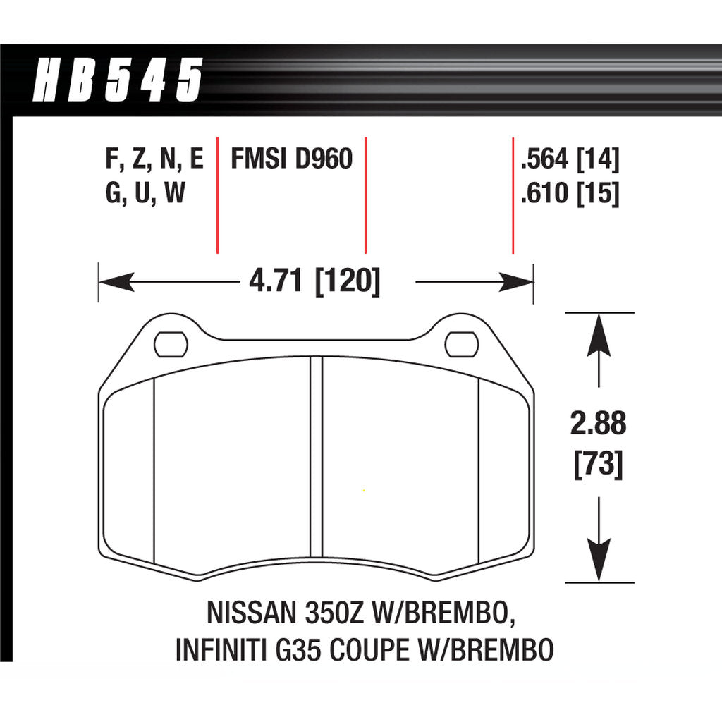 HAWK HB545N.564 Brake Pads HP Plus Front NISSAN 350Z with Brembo calipers/INFINITI G41 Photo-2