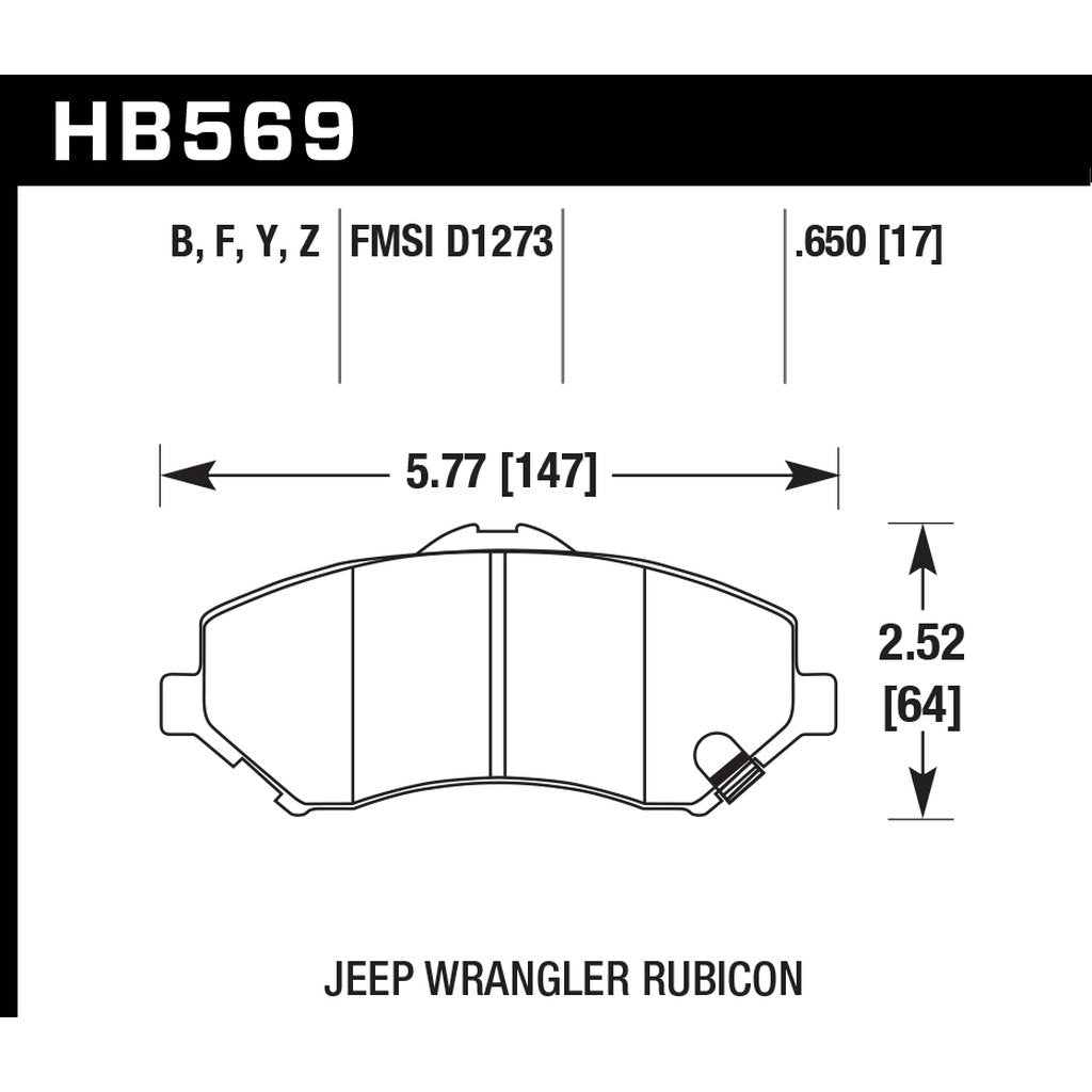 HAWK HB569Y.650 Front Brake Pads LTS for JEEP Wrangler (JK / JL) 2007-2020 Photo-2
