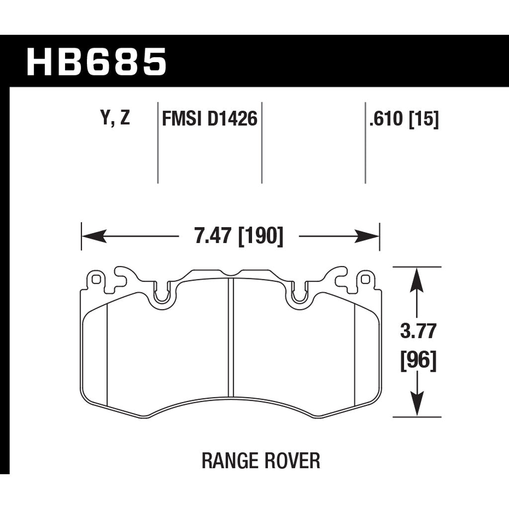HAWK HB685Z.610 Brake Pads Perf. Ceramic Front RANGE ROVER Sport 2010+ (BREMBO) Photo-2