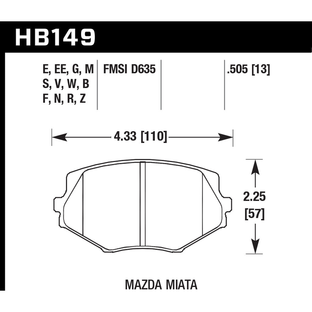 HAWK HB149W.505 Brake Pads DTC-30 (13 mm) Front MAZDA Miata 94-05 (D635) Photo-2