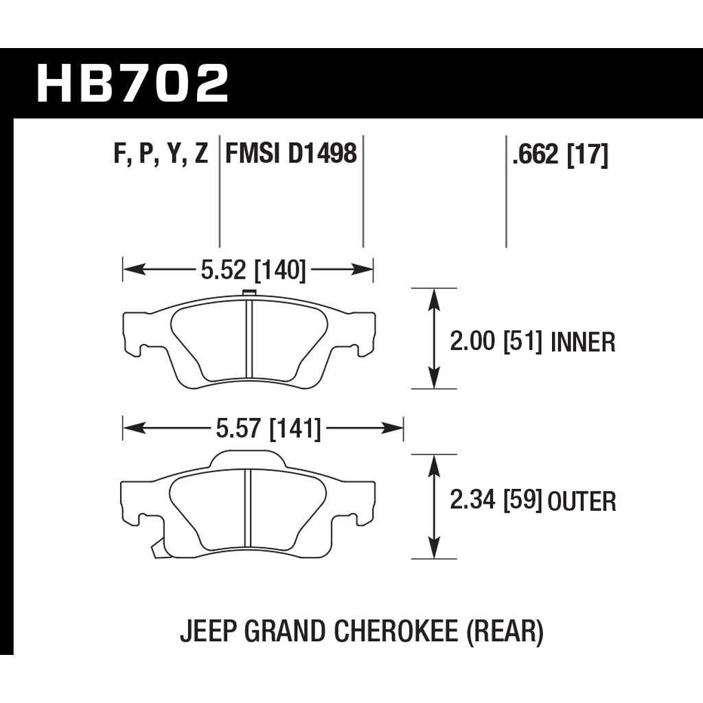 HAWK HB702F.662 Brake Pads HPS Rear JEEP Grand Cherokee 2001-2016 Photo-2