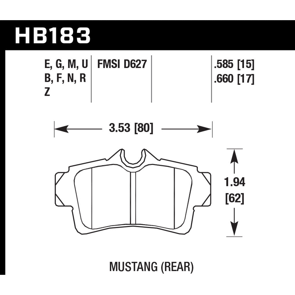 HAWK HB183B.585 Brake Pads HPS 5.0 Rear FORD Mustang GT 2003-2004 Photo-2