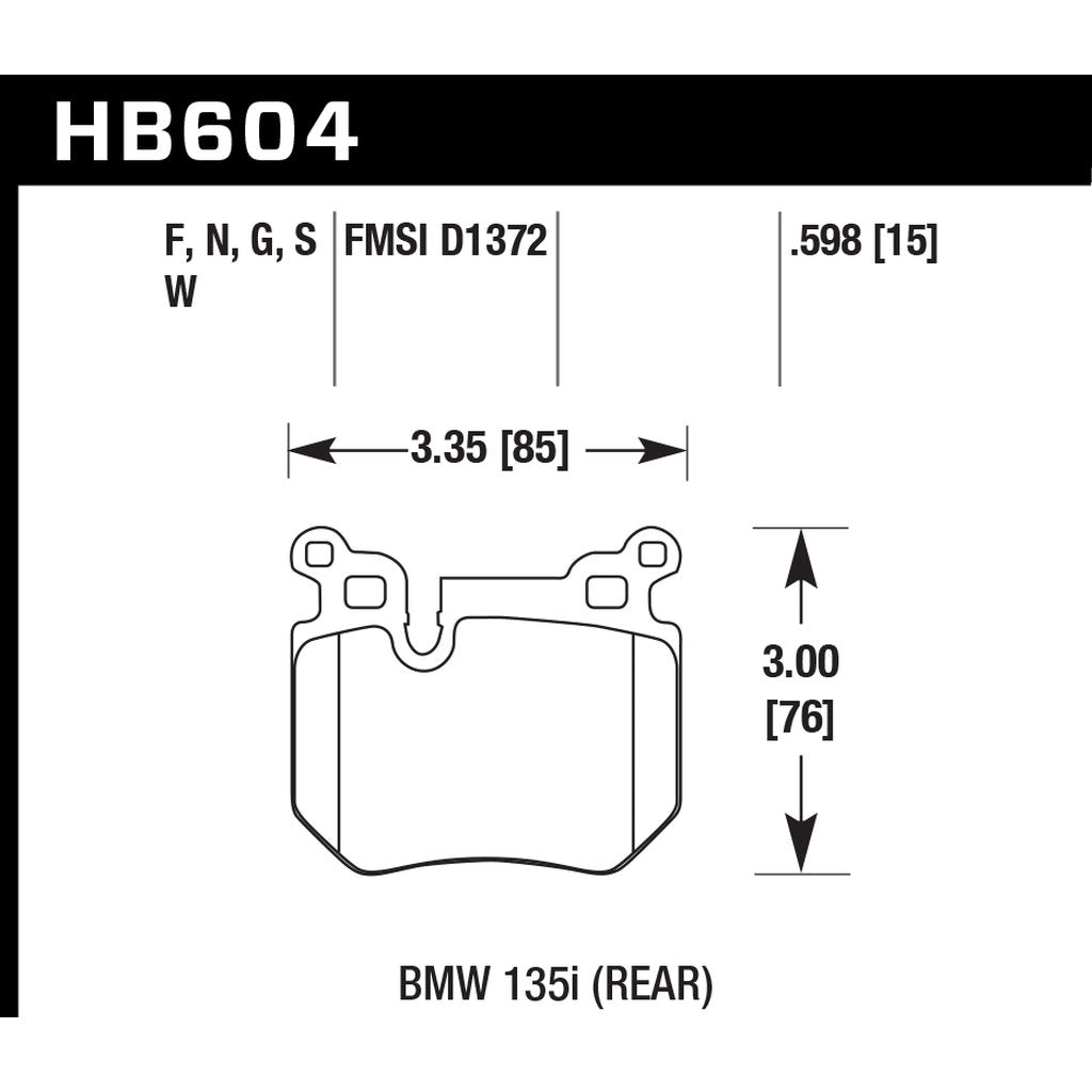 HAWK HB604G.598 Brake Pads DTC-60 (15 mm) Rear BMW 135i Photo-2