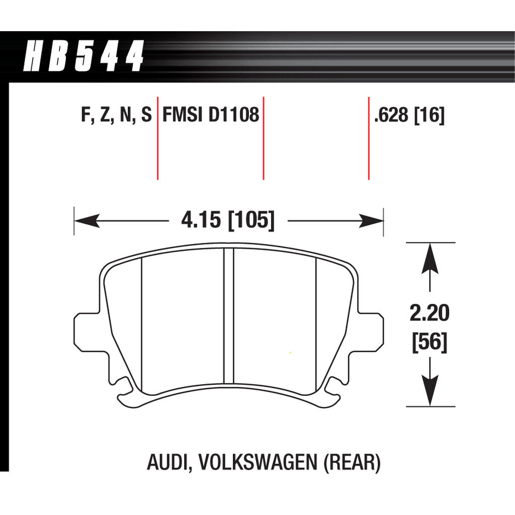 HAWK HB544S.628 Brake Pads HT-10 (16 mm) Rear VW Golf GTI 2.0 2006-07/AUDI A3 8P/Quattro/TT 8J 2.0T (310mm) Photo-2