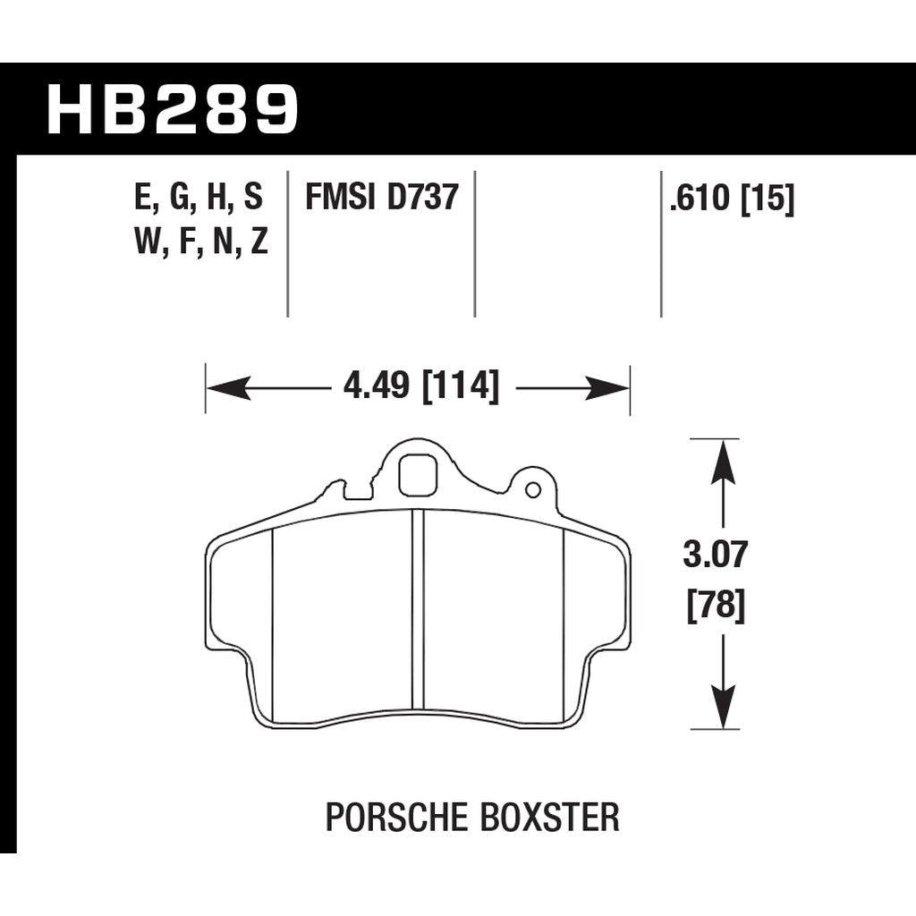 HAWK HB289S.610 Brake Pads HT-10 (16 mm) Front PORSCHE Boxster 1997-2007 Photo-2