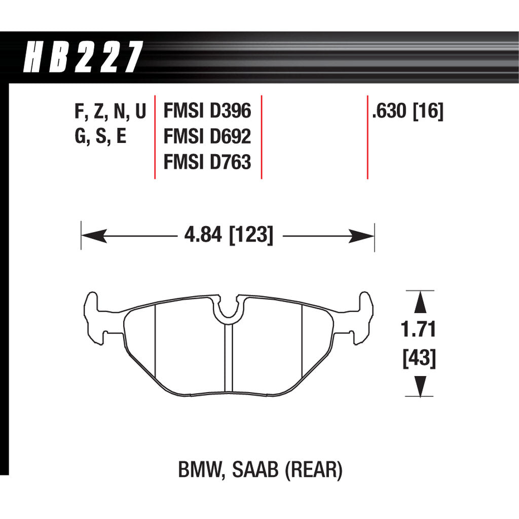 HAWK HB227G.630 Brake Pads DTC-60 (16 mm) Rear BMW M3 E36/Z3/Z4/SAAB Photo-2
