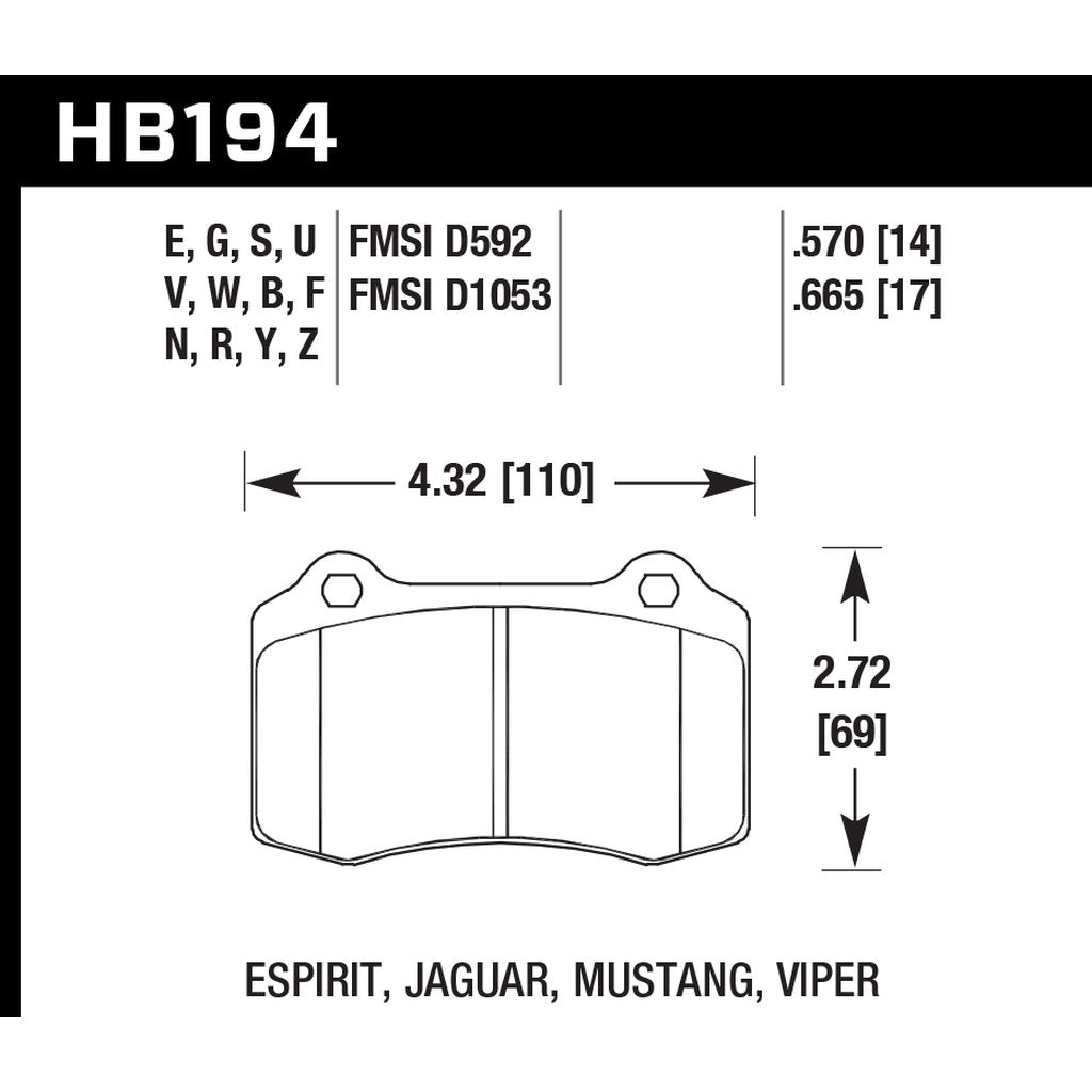 HAWK HB194V.570 Brake Pads HT-14 (14 mm) Brembo 20.5187.30, 20.5272.12, 20.5272.22 Photo-2