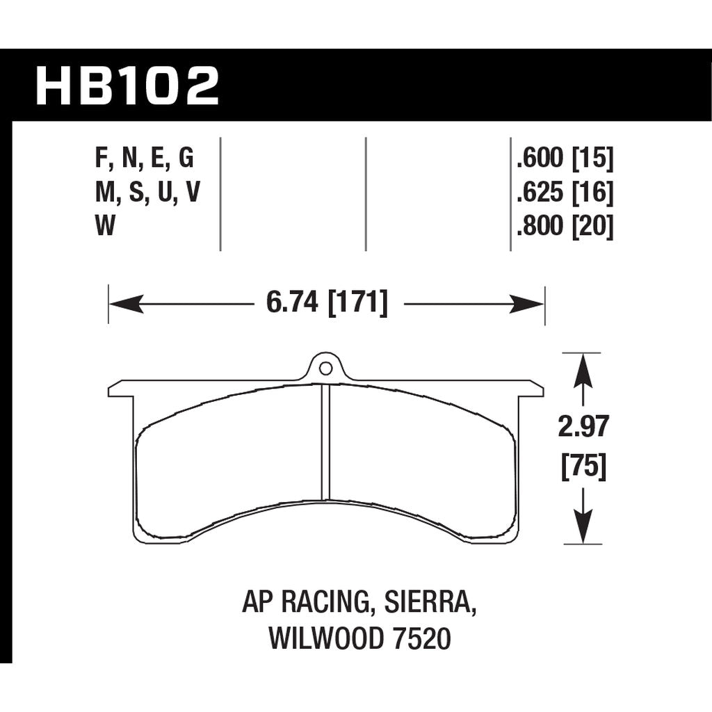 HAWK HB102W.800 Brake Pads DTC-30 (20 mm) AP Racing 6, Sierra/JFZ, Wilwood Photo-2