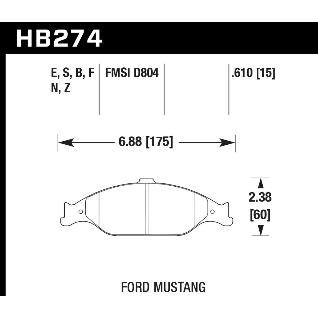 HAWK HB274E.610 Brake Pads Blue 9012 (16 mm) Front FORD Mustang GT 1999-2004 Photo-2