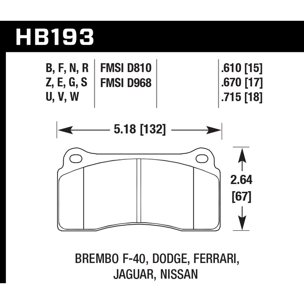 HAWK HB193U.610 Brake Pads DTC-70 (15 mm) Rear NISSAN GT-R R35/AUDI R8/Brembo 20.4862.05/.08 Photo-2