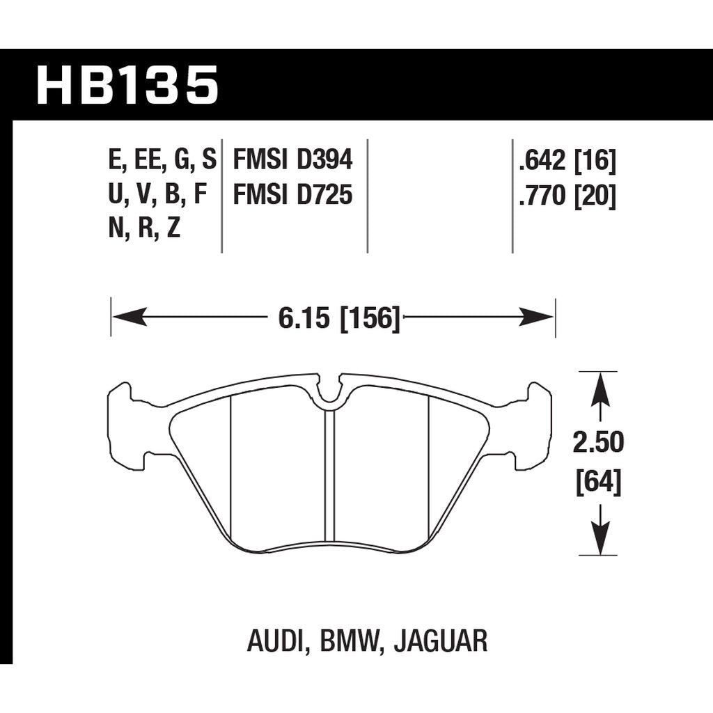 HAWK HB135S.760 Brake Pads HT-10 (19 mm) Front BMW E32 735i/735iL/740i/750iL, E34 525i/530i/535i/540i Photo-2