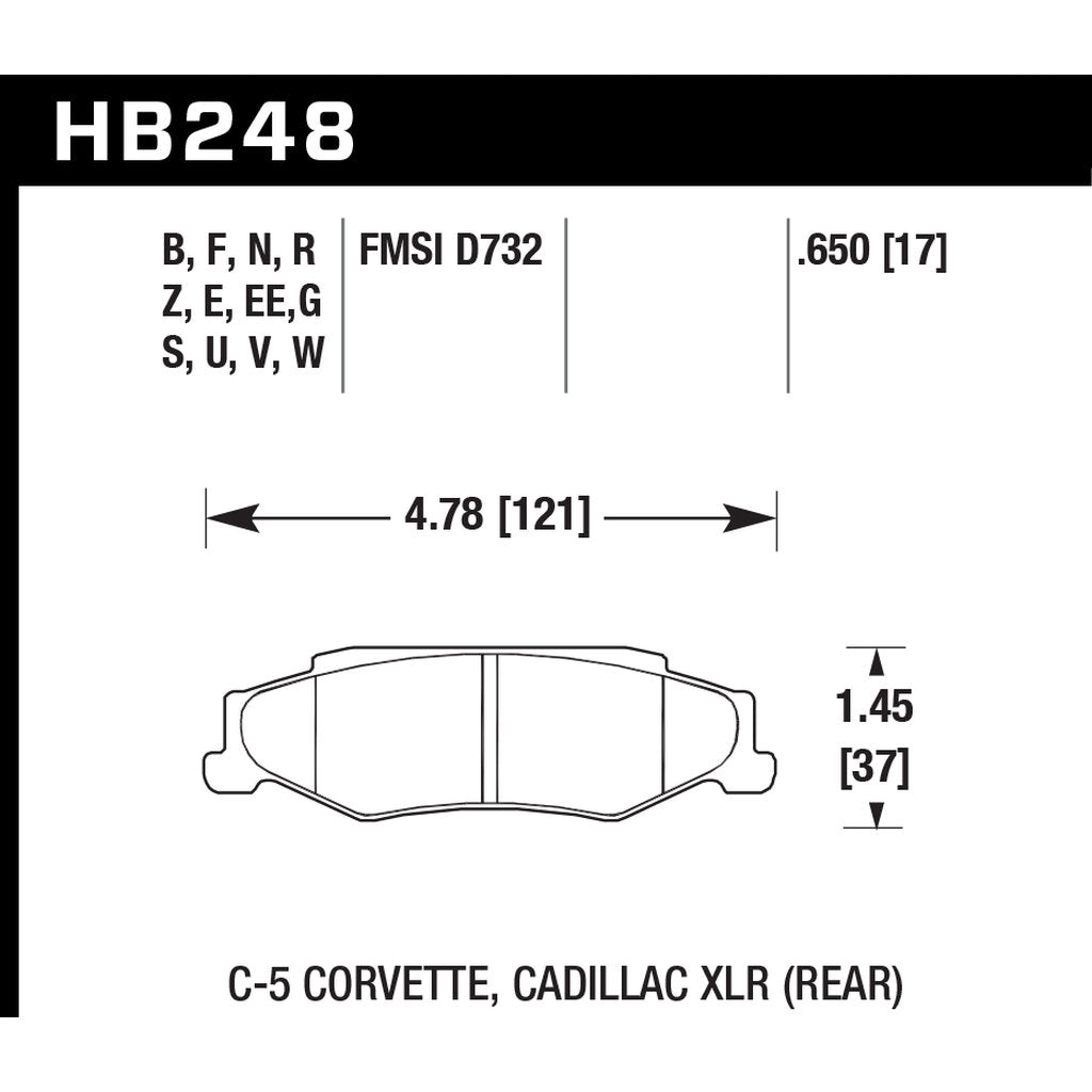 HAWK HB248V.650 Brake Pads HT-14 Rear CHEVROLET CORVETTE 1997-2012 (non-Z06)/Z06 2001-2004 Photo-2