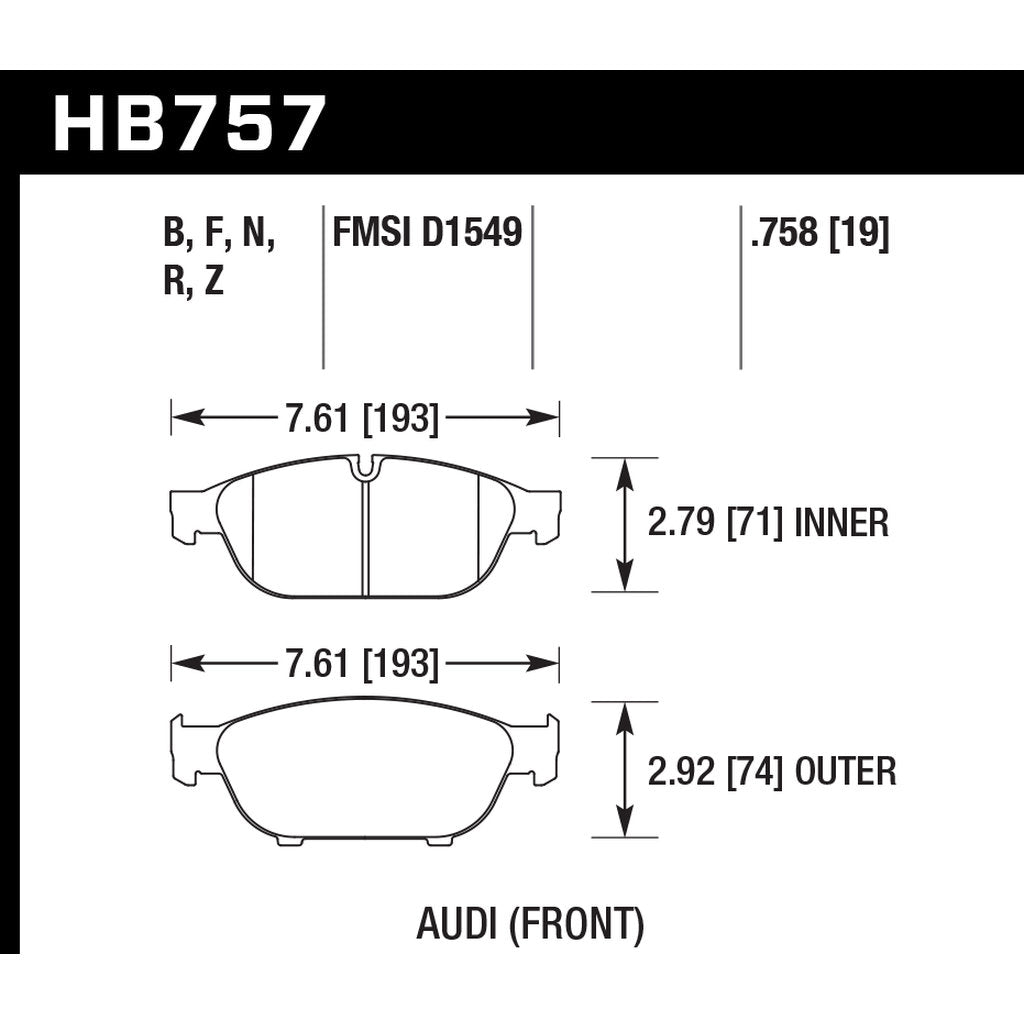 HAWK HB757Z.758 Brake Pads Perf. Ceramic Front AUDI A6/A7 Quattro/S8 2016 Photo-2