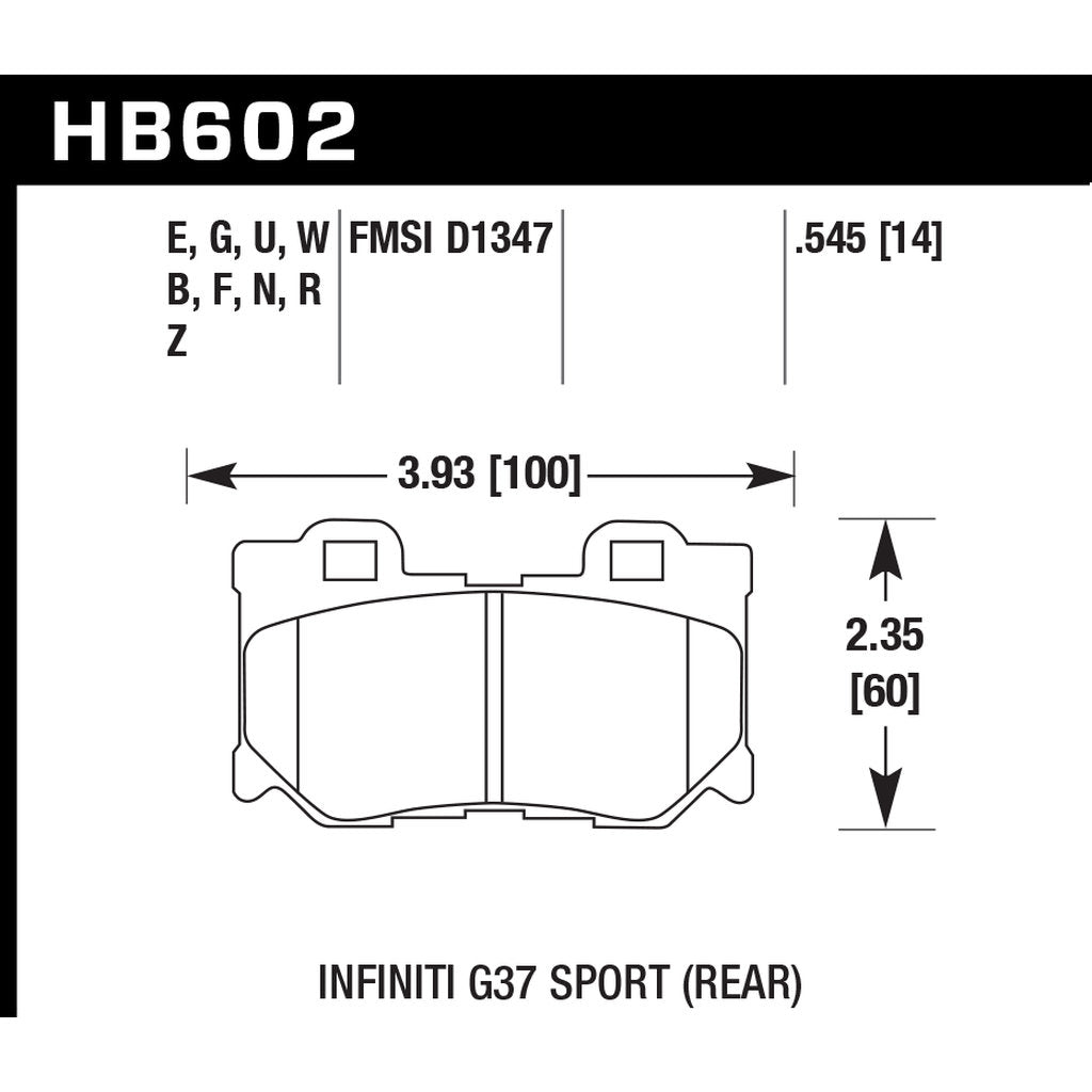 HAWK HB602B.545 Brake Pads HPS 5.0 Rear INFINITI G37/FX37/FX50/M37/M56 SPORT/NISSAN 370Z (Akebono) Photo-2