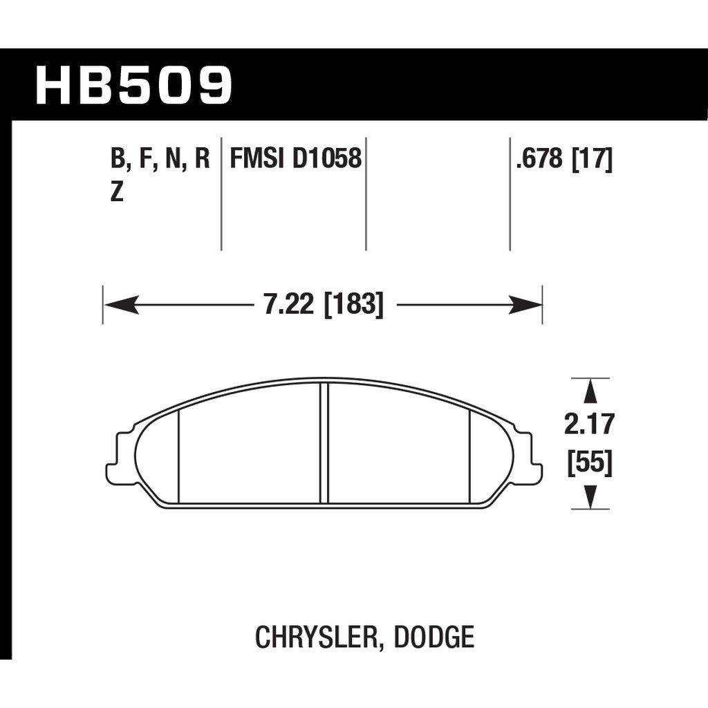 HAWK HB509Z.678 Brake Pads Perf. Ceramic Front DODGE Challenger SXT 2012-2019 Photo-2