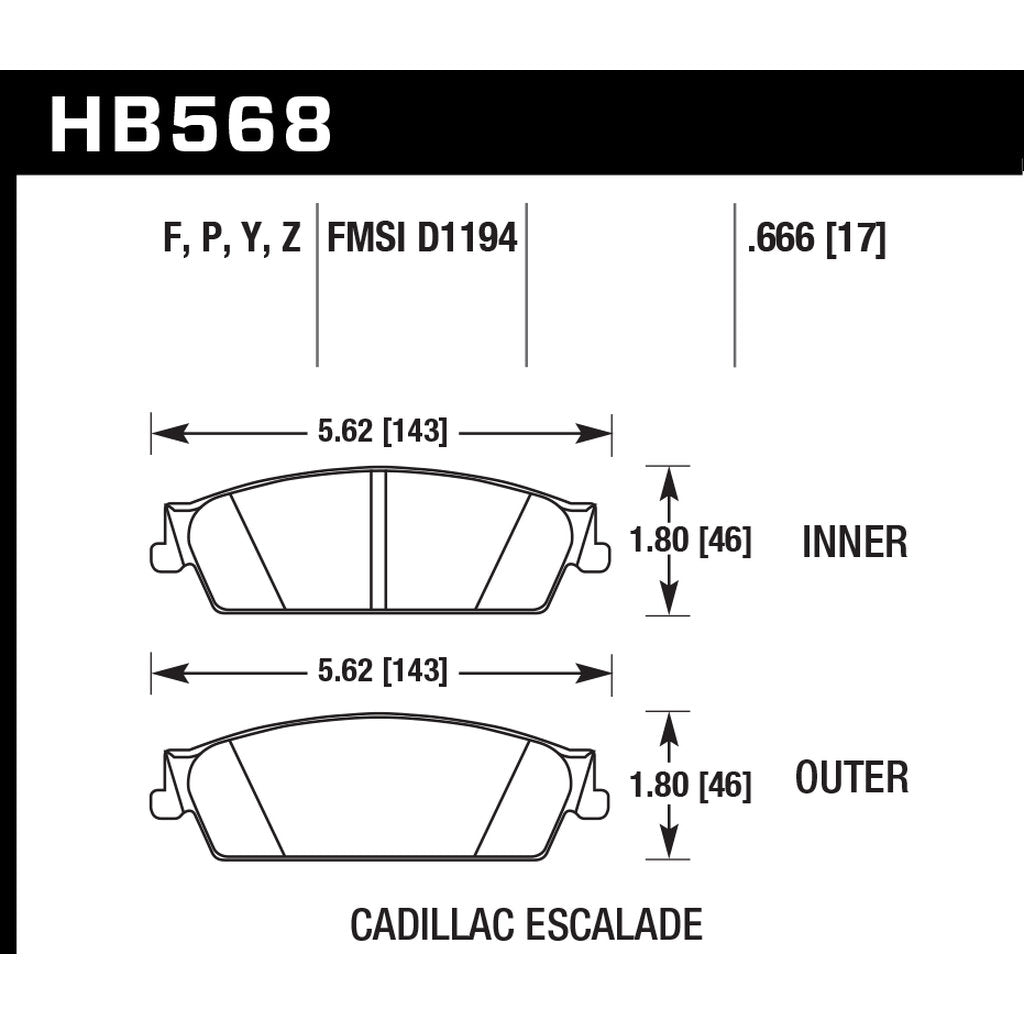 HAWK HB568Z.666 Brake Pads Perf. Ceramic Rear CADILLAC Escalade 2007-2014 Photo-2