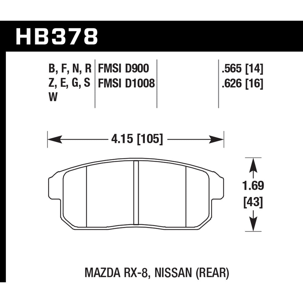 HAWK HB378F.565 Brake Pads HPS Rear MAZDA RX-8 2004-2011 Photo-2