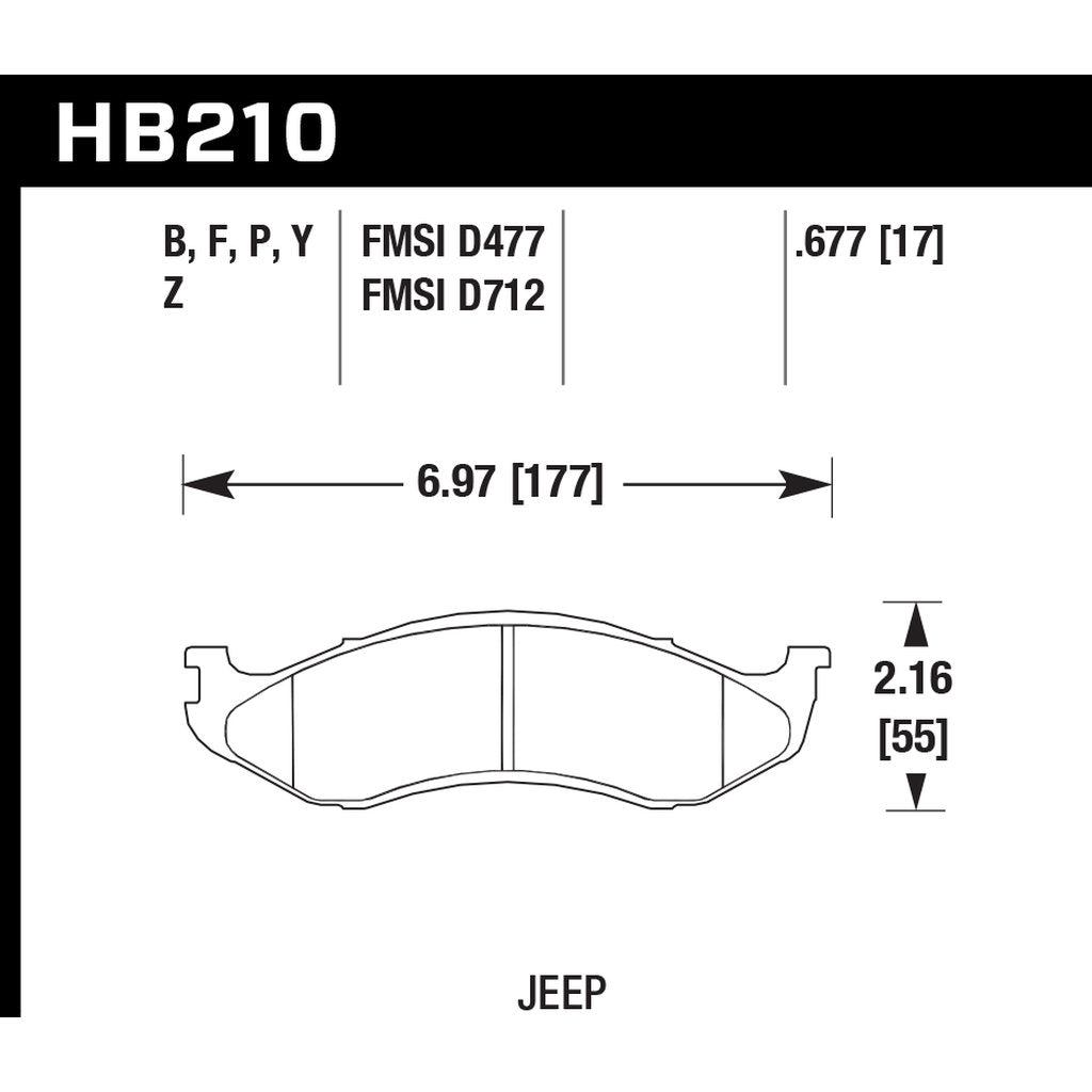 HAWK HB210Z.677 Brake Pads Perf. Ceramic Front JEEP Wrangler (YJ, TJ) 1990-2006 Photo-2