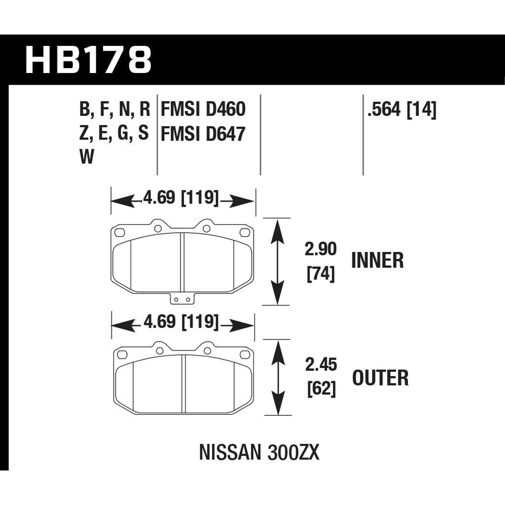 HAWK HB178Z.564 Brake Pads Perf. Ceramic Front SUBARU Impreza WRX/NISSAN 200SX S14 Turbo Photo-2