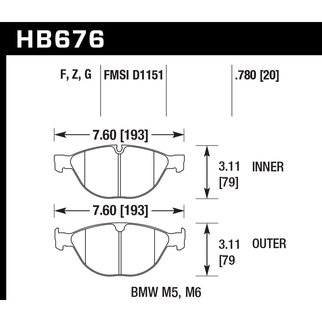 HAWK HB676F.780 Brake Pads HPS Front BMW M5/M6 2006-2009 Photo-2