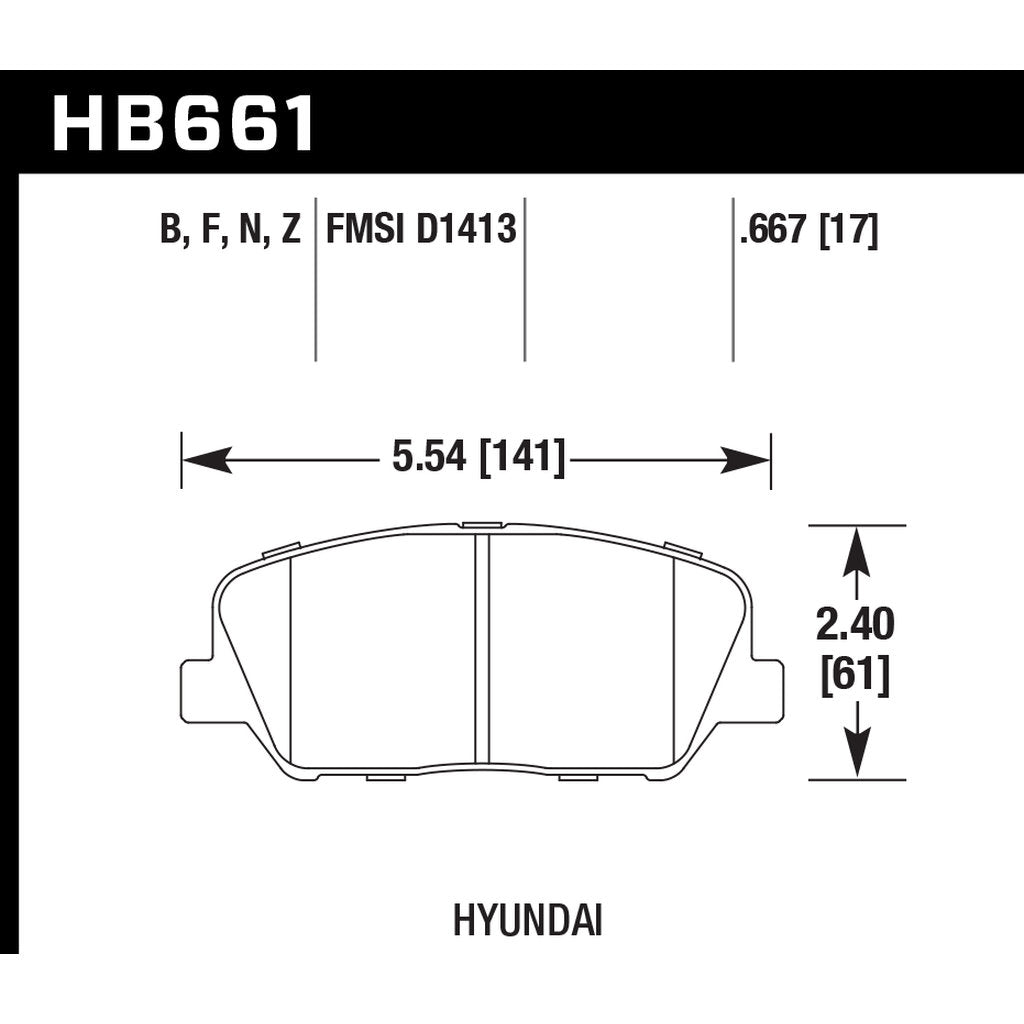 HAWK HB661Z.667 Brake Pads Perf. Ceramic Front HYUNDAI Genesis Coupe 2.0T 2010-2014 Photo-2