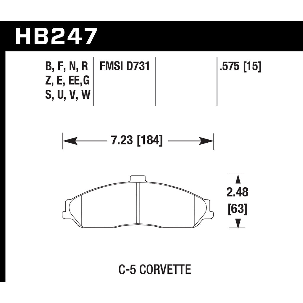 HAWK HB247W.575 Brake Pads DTC-30 (15 mm) Front CHEVROLET CORVETTE 1997-2012 (non-Z06)/Z06 2001-2004 Photo-2