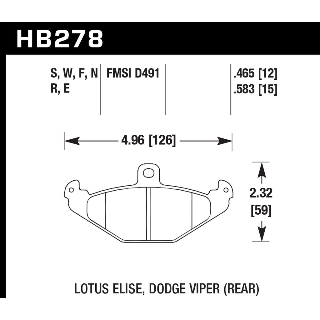 HAWK HB278S.465 Brake Pads HT-10 (12 mm) Rear DODGE Viper 1992-2000 Photo-2