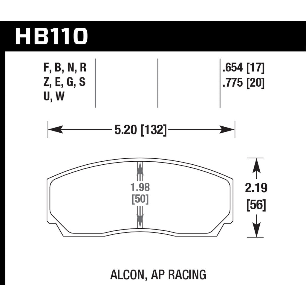 HAWK HB110E.654 Brake Pads Blue 9012 (17 mm) AP Racing 5200/Alcon, Proma 4pot/HPB type 2/Rotor Photo-2