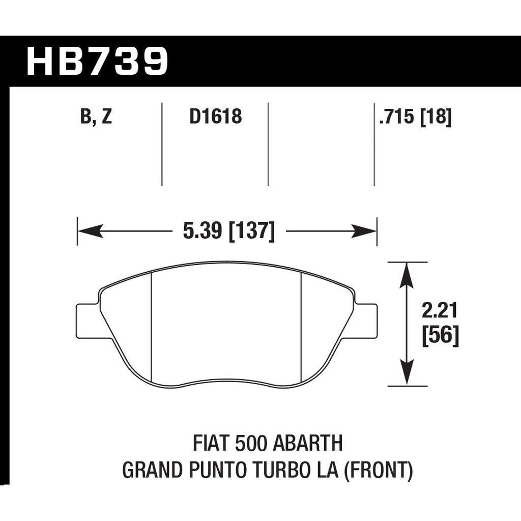HAWK HB739B.715 Brake Pads HPS 5.0 Front FIAT 500 Abarth/Turbo 2013+ Photo-2