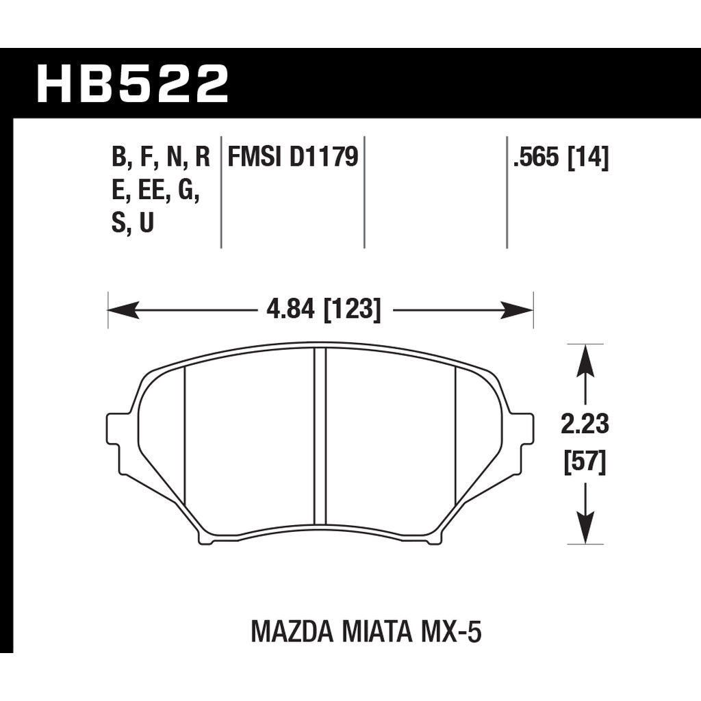 HAWK HB522E.565 Brake Pads Blue 9012 (14 mm) Front MAZDA MX-5 Miata 2.0 2006-08 Photo-2