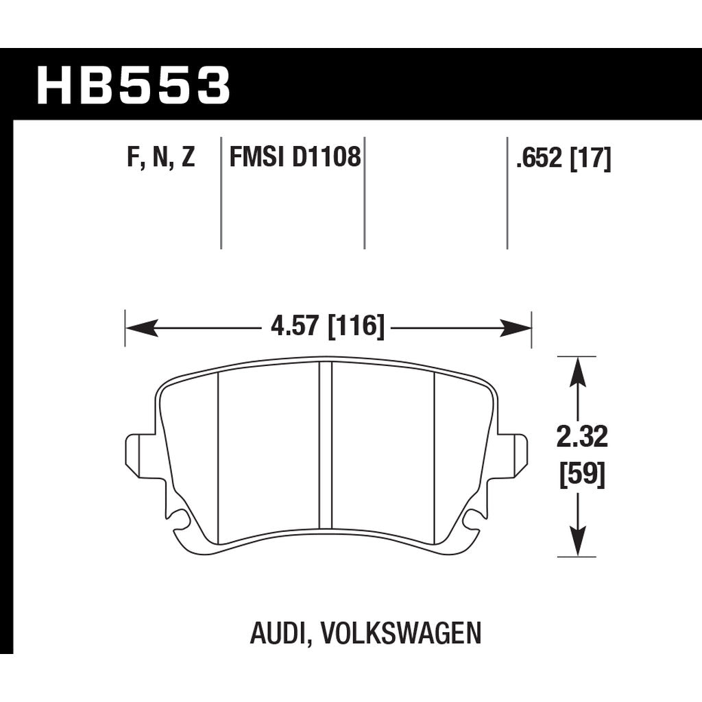 HAWK HB553Z.652 Rear Brake Pads Performance Ceramic for AUDI RS4 (B7) / RS6 (C5) Photo-2
