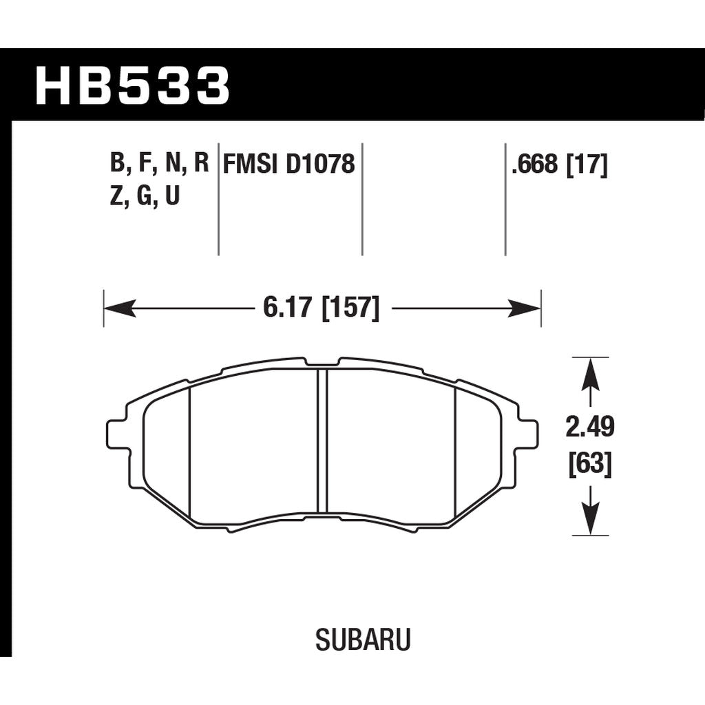 HAWK HB533G.668 Brake Pads DTC-60 (17 mm) Front SUBARU WRX 2015-2018/Tribeca/Legacy 2,5GT,3.0R,3.6R Photo-2