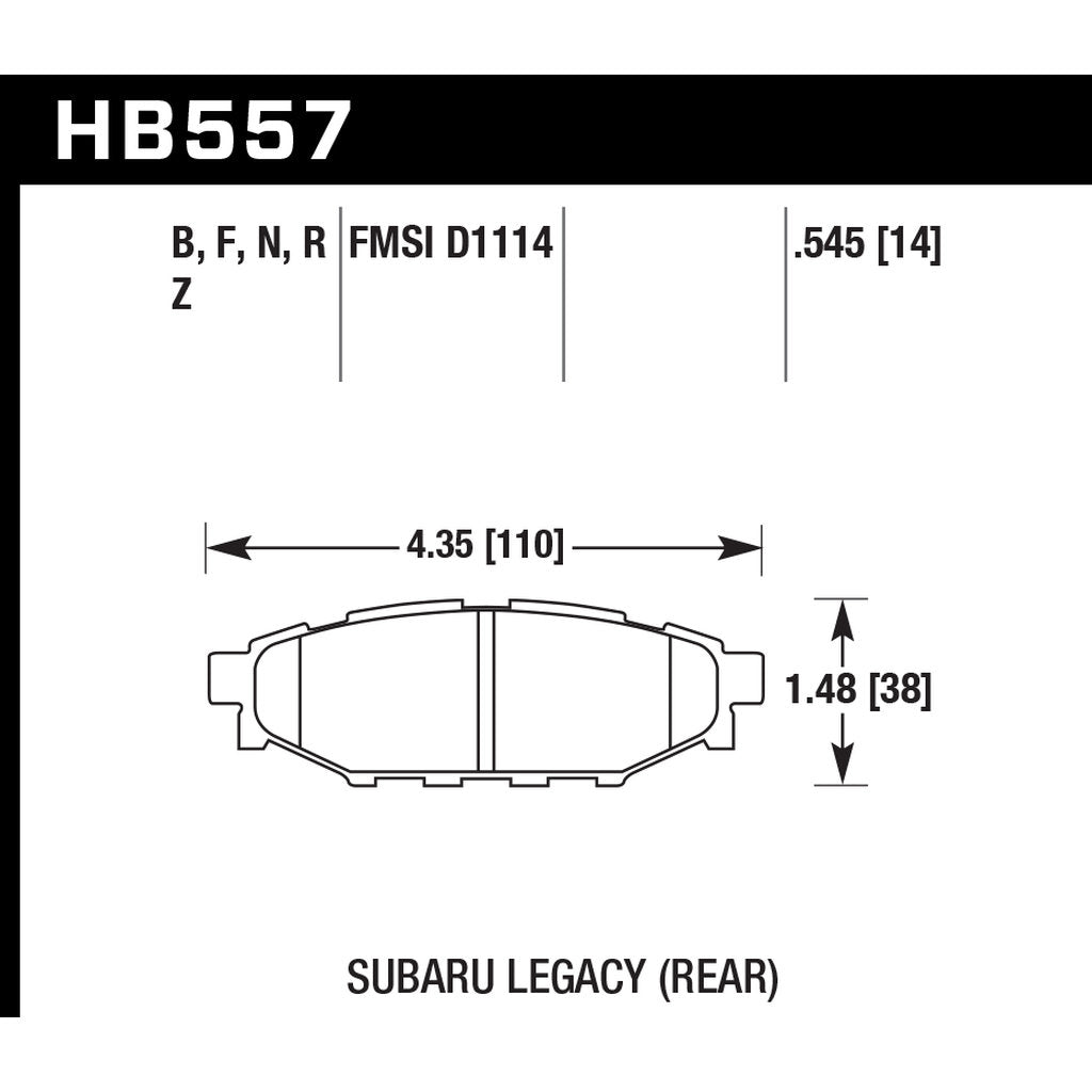 HAWK HB557B.545 Brake Pads HPS 5.0 Rear SUBARU Forester 2008+/Impreza WRX 2008+/Legacy/BRZ Photo-2