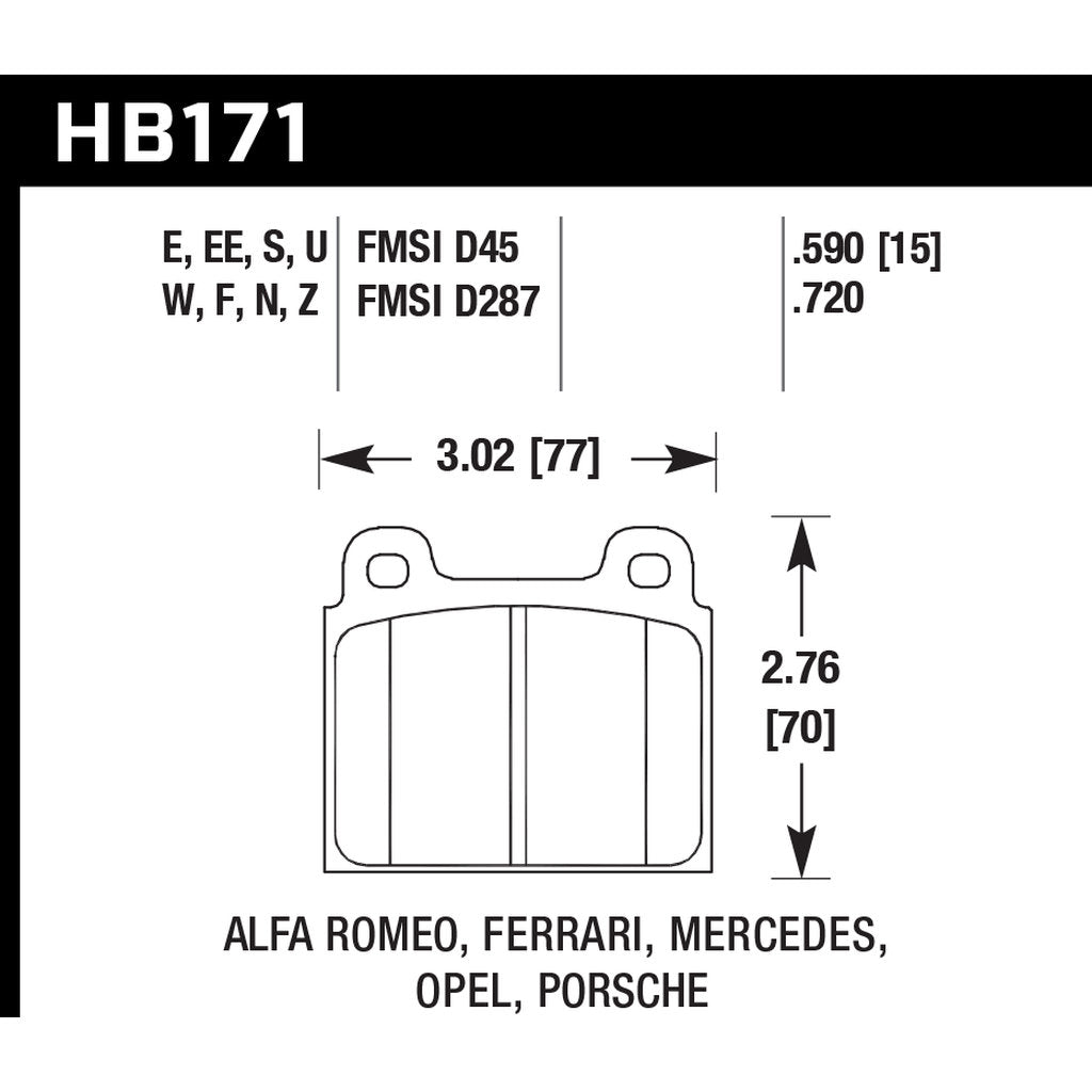 HAWK HB171U.590 Brake Pads DTC-70 (15 mm) Photo-2