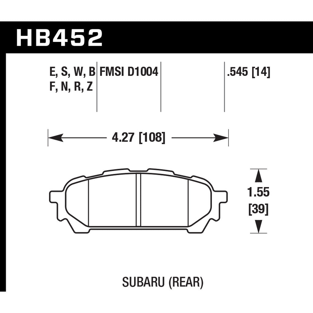 HAWK HB452N.545 Brake Pads HP Plus Rear SUBARU Forester 02+/Impreza (non WRX STI) Photo-2