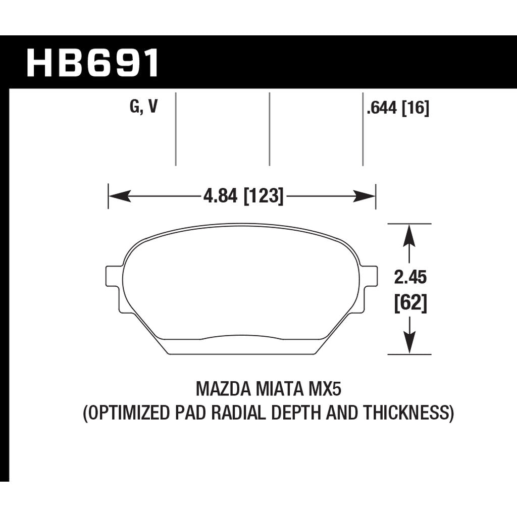 HAWK HB691G.644 Brake Pads DTC-60 (16 mm) MAZDA Miata MX-5 Photo-2