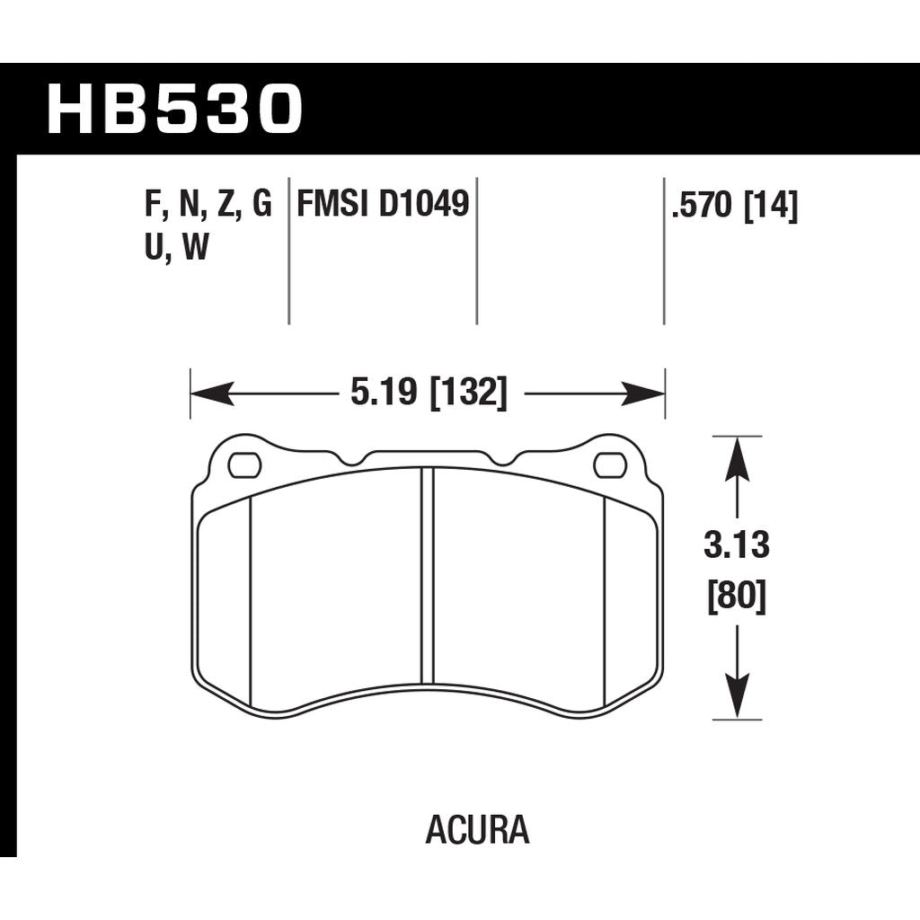 HAWK HB530F.570 Brake Pads HPS Front ACURA TL Type-S Photo-2