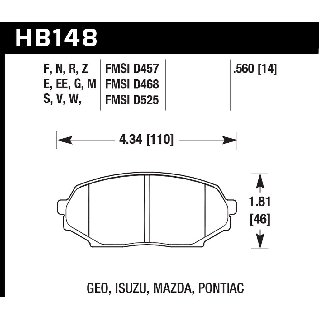 HAWK HB148E.560 Brake Pads Blue 9012 (14 mm) Front MAZDA Miata MX-5 1600 (FMSI D525) Photo-2